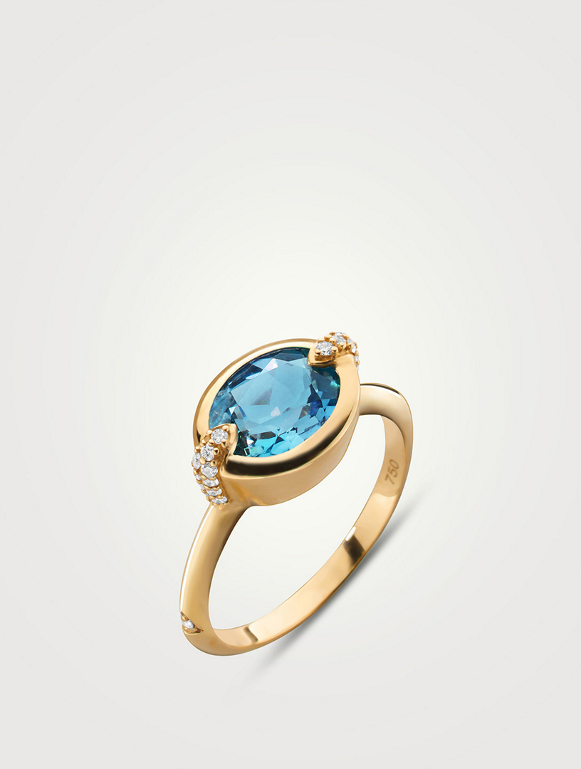 Points North 18K Gold Oval London Blue Topaz Ring