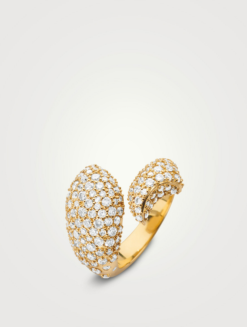 Perseverance 18K Gold Fish Ring With Pavé Diamonds