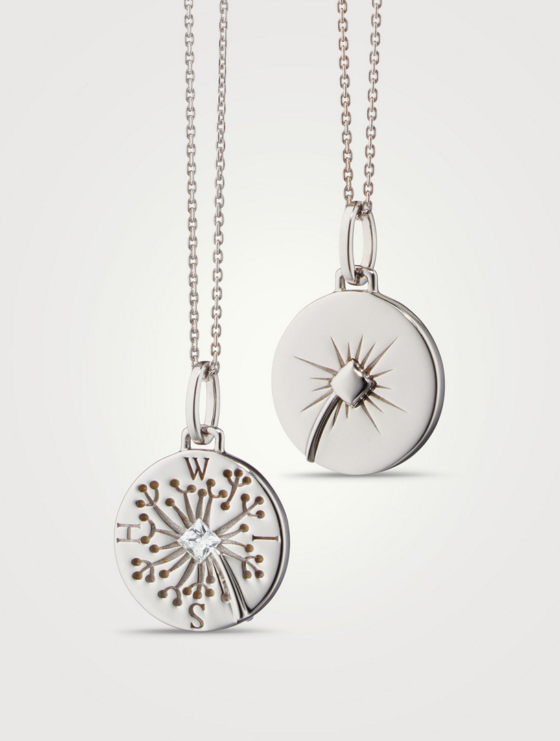 Wish Dandelion Silver Intaglio Charm Necklace With White Sapphire