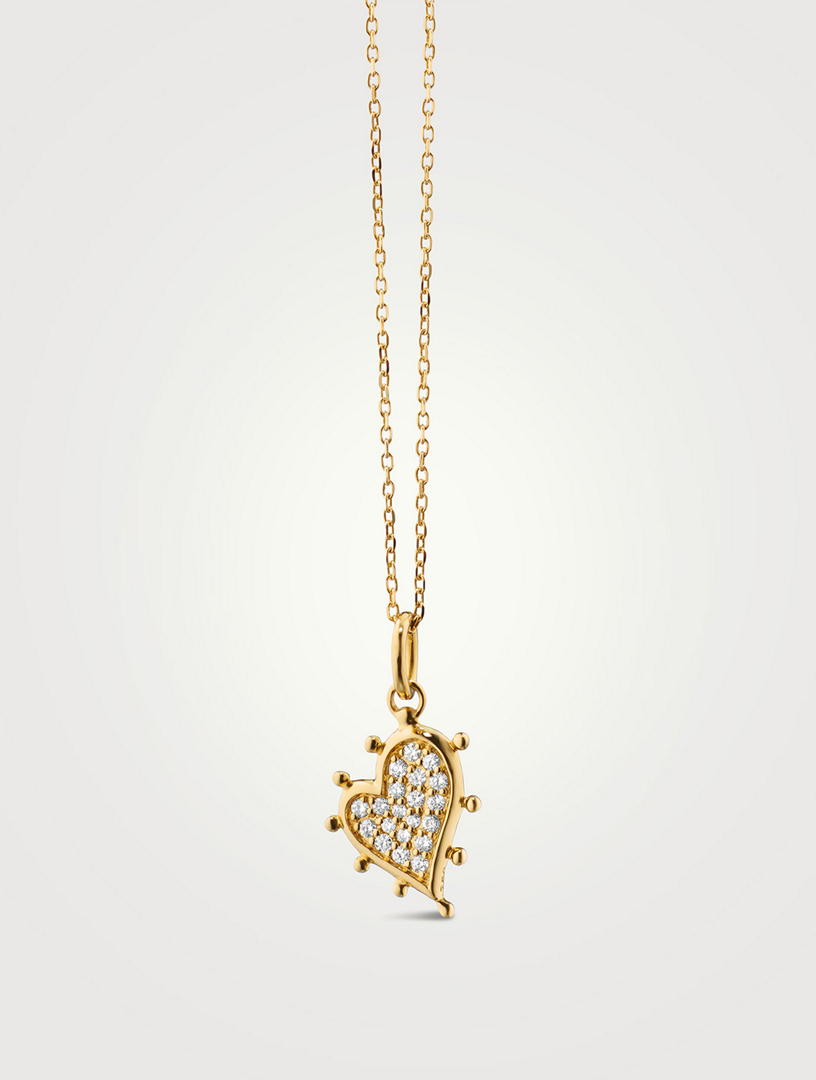 Petite 18K Gold Heart Necklace With Pavé Diamonds