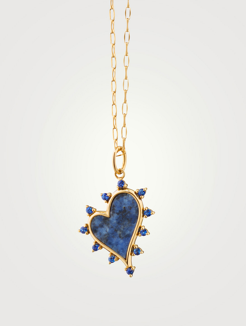18K Gold Heart Necklace With Sodalite And Blue Sapphire