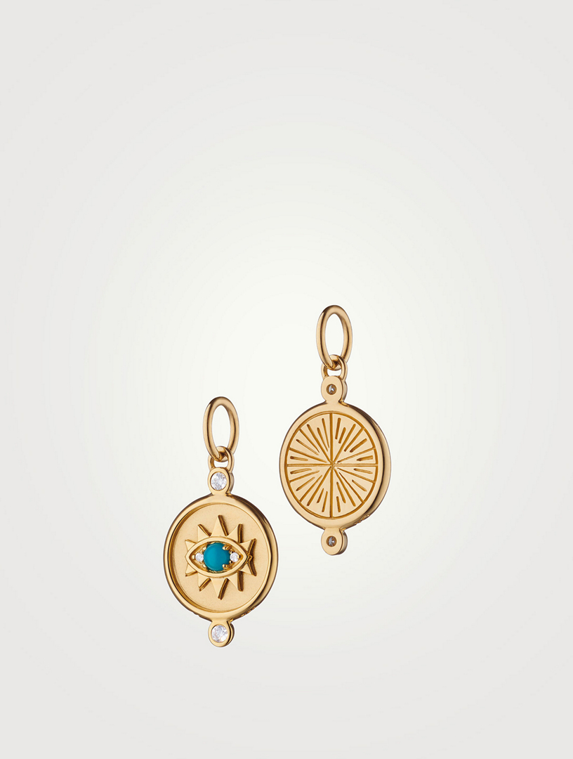 Mini Protect 18K Gold Evil Eye Charm With Turquoise And Diamonds