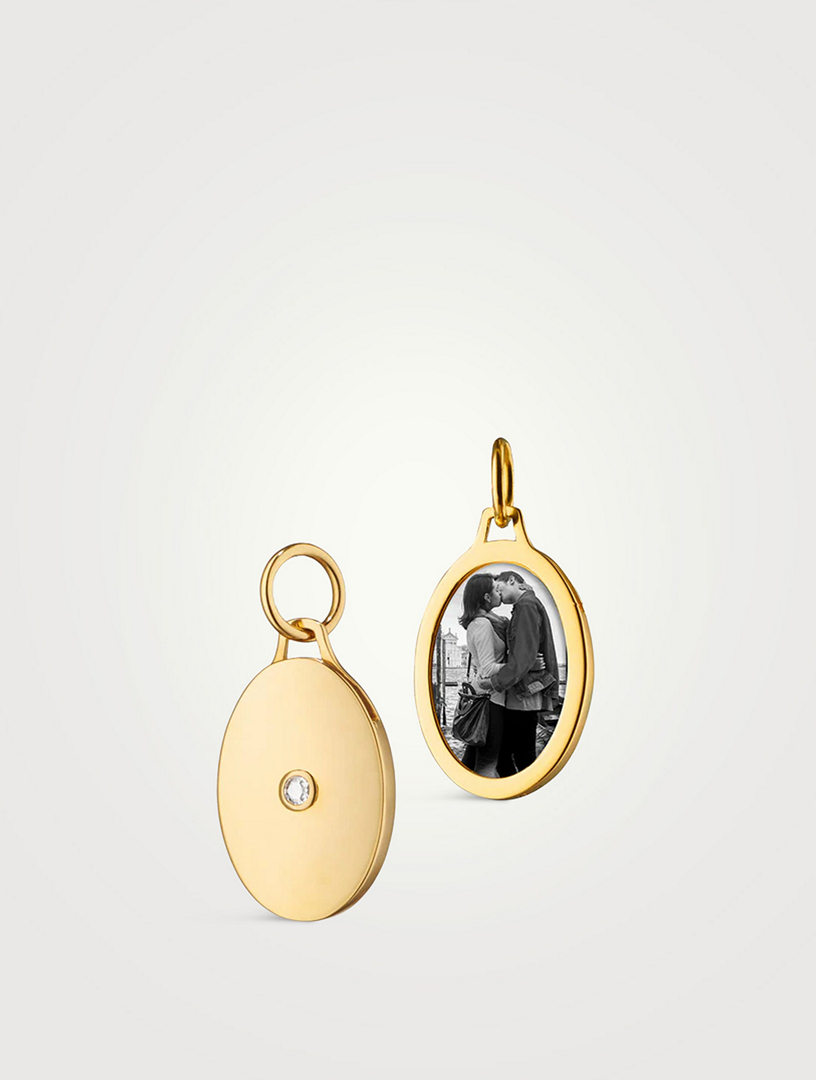 18K Gold Oval Diamond Half Locket With Diamond