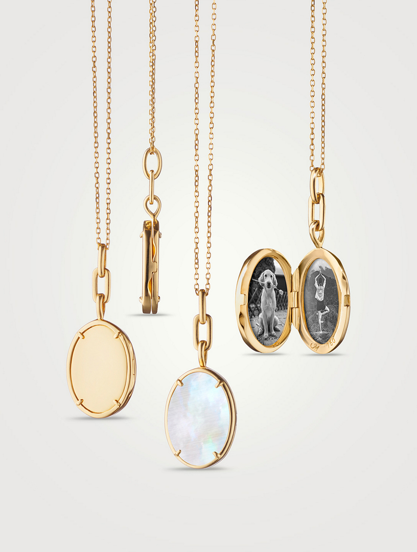 Elle 18K Gold Slim Locket With Mother-Of-Pearl