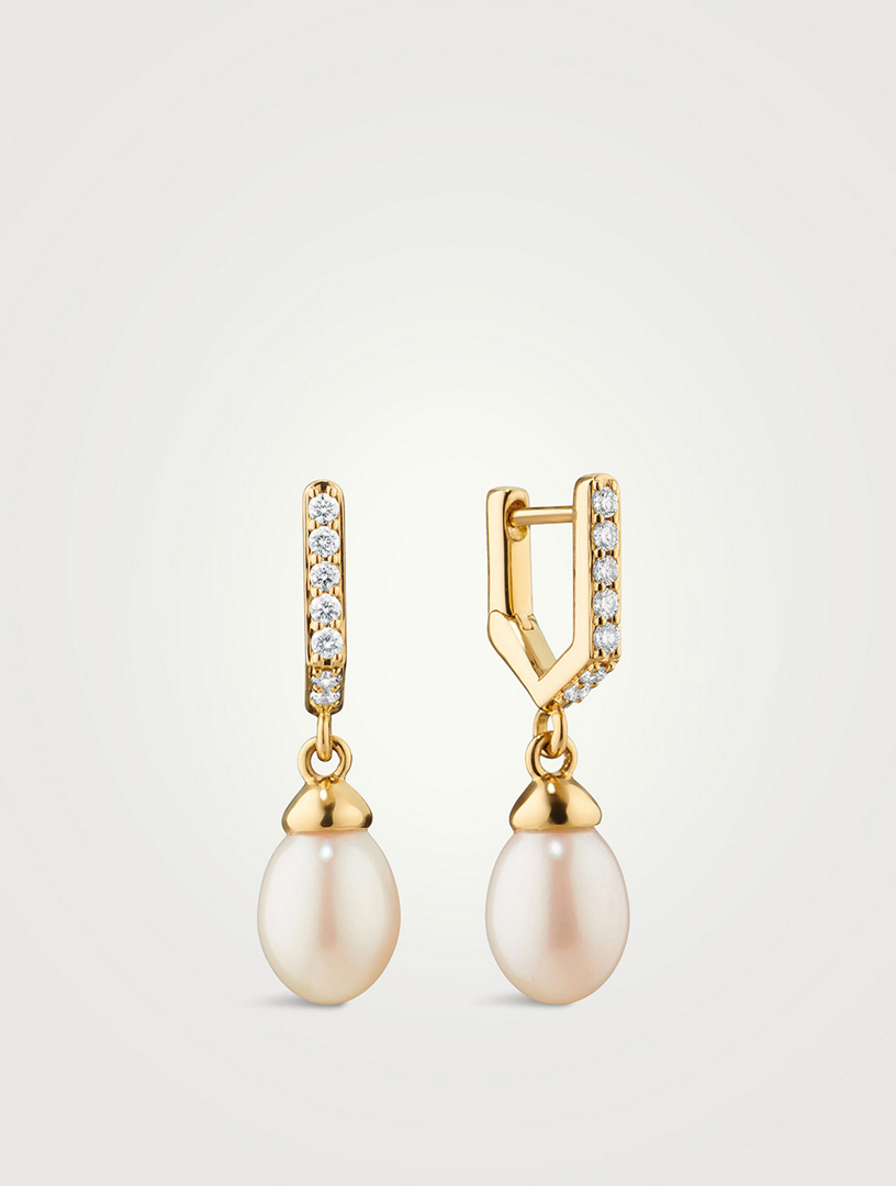 Infinity 18K Gold Huggie Hoop Pearl Drop Earrings