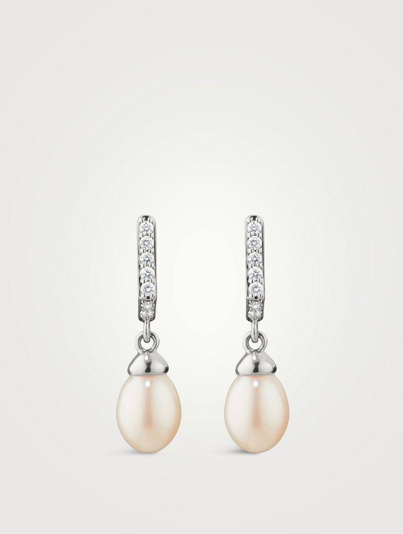 Infinity Silver Huggie Pearl Drop Earrings