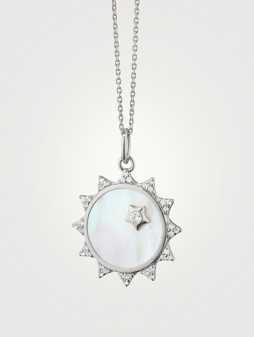 Silver Sun Charm Necklace With Mother-Of-Pearl And Diamonds