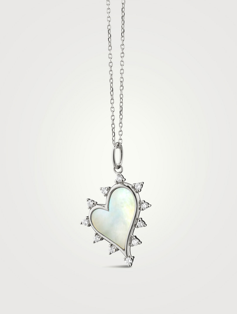 Silver Heart Necklace With Mother-Of-Pearl And White Sapphire