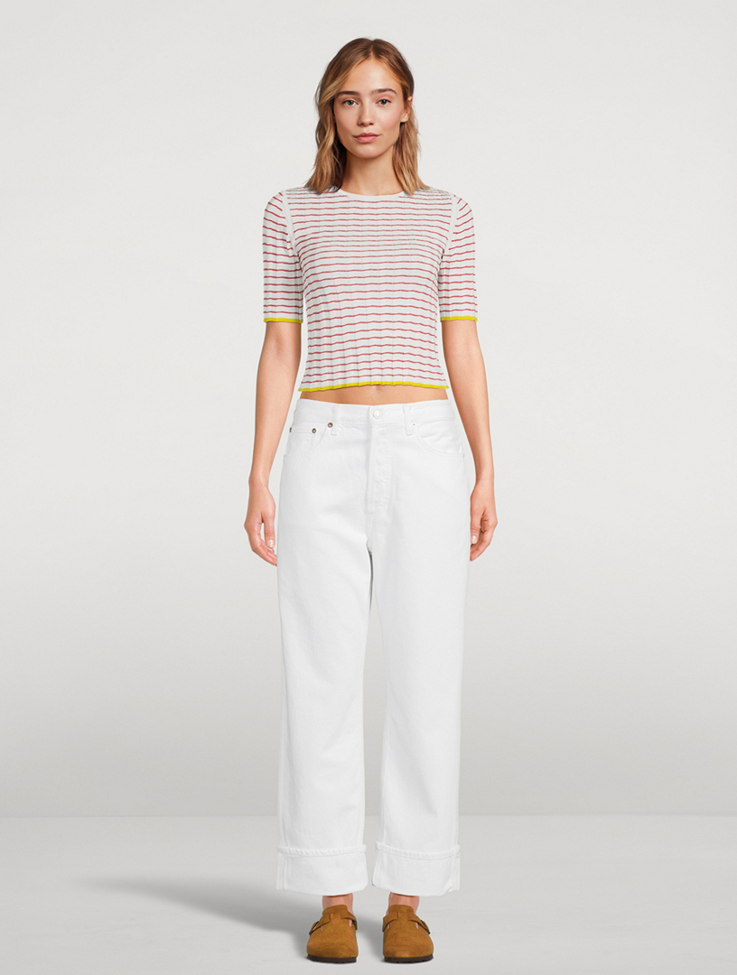 Cotton And Silk Rib T-Shirt Striped Print