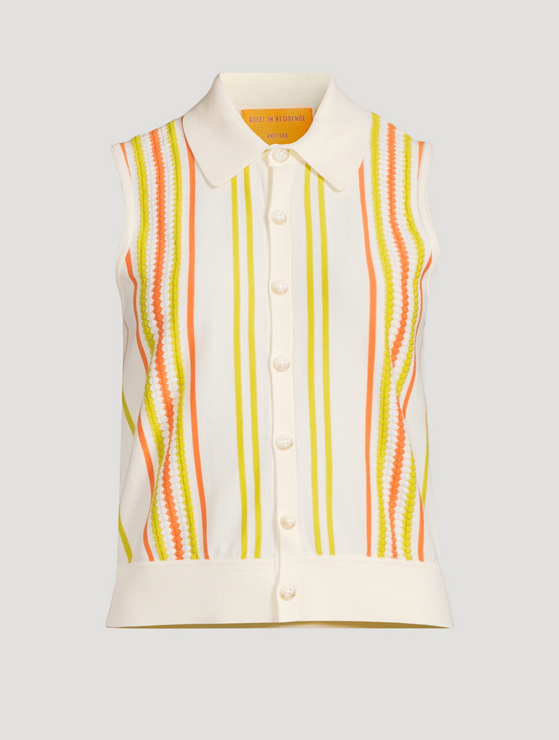 Cotton Plaza Vest Striped Print