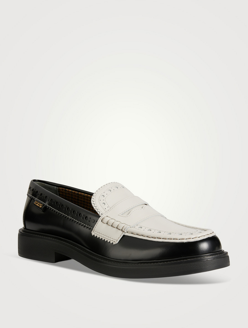 Bicolour Leather Penny Loafers
