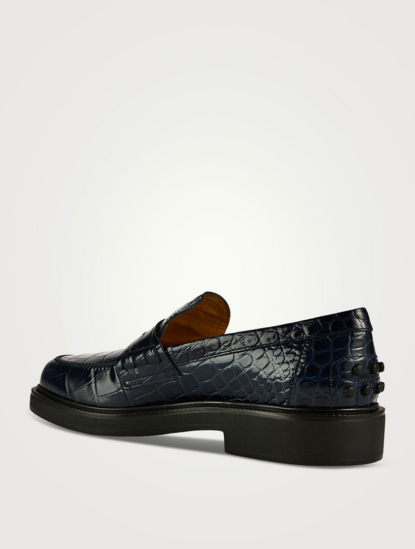 Croc-Embossed Leather Penny Loafers