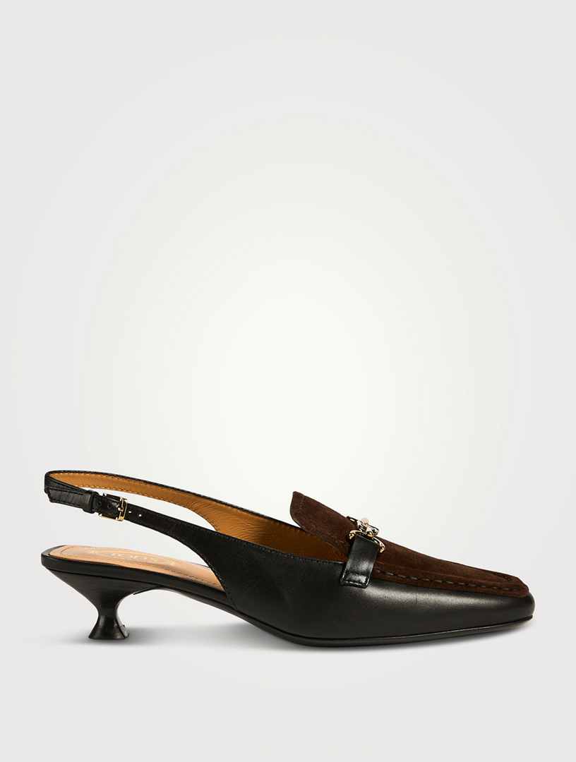 Leather And Suede Slingback Loafer Pumps