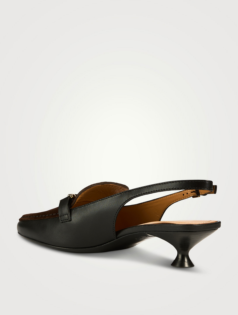 Leather And Suede Slingback Loafer Pumps