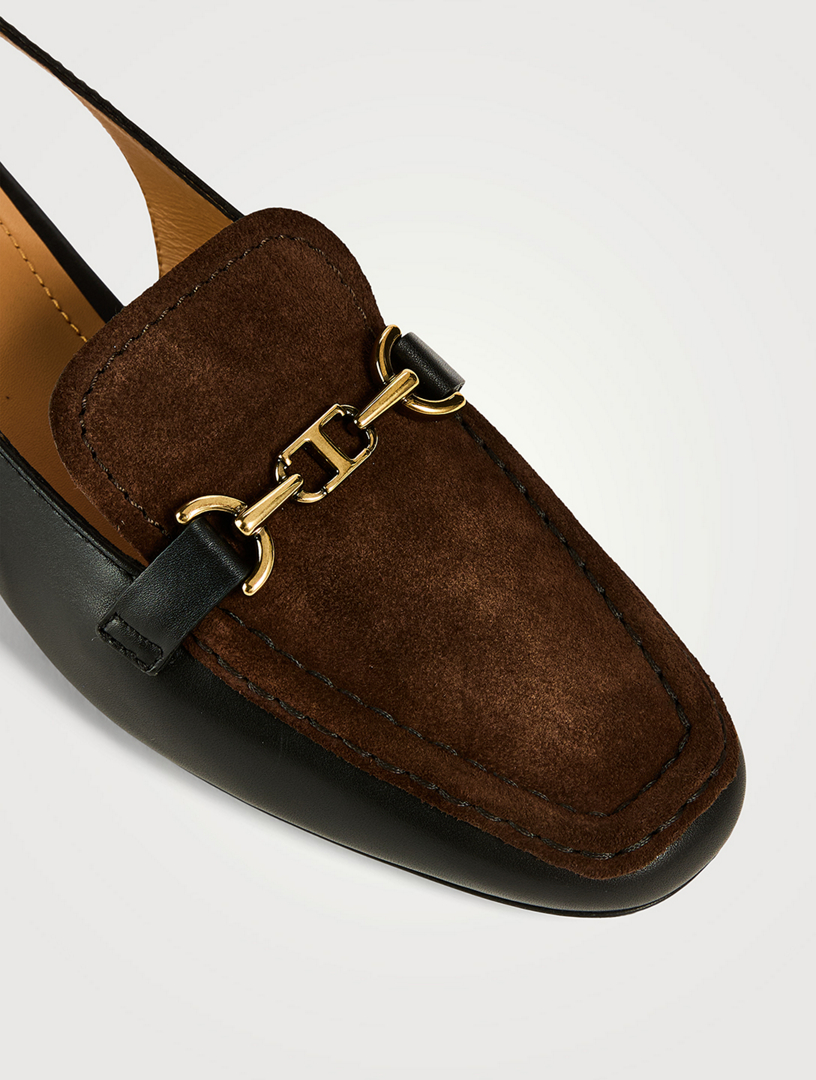 Leather And Suede Slingback Loafer Pumps
