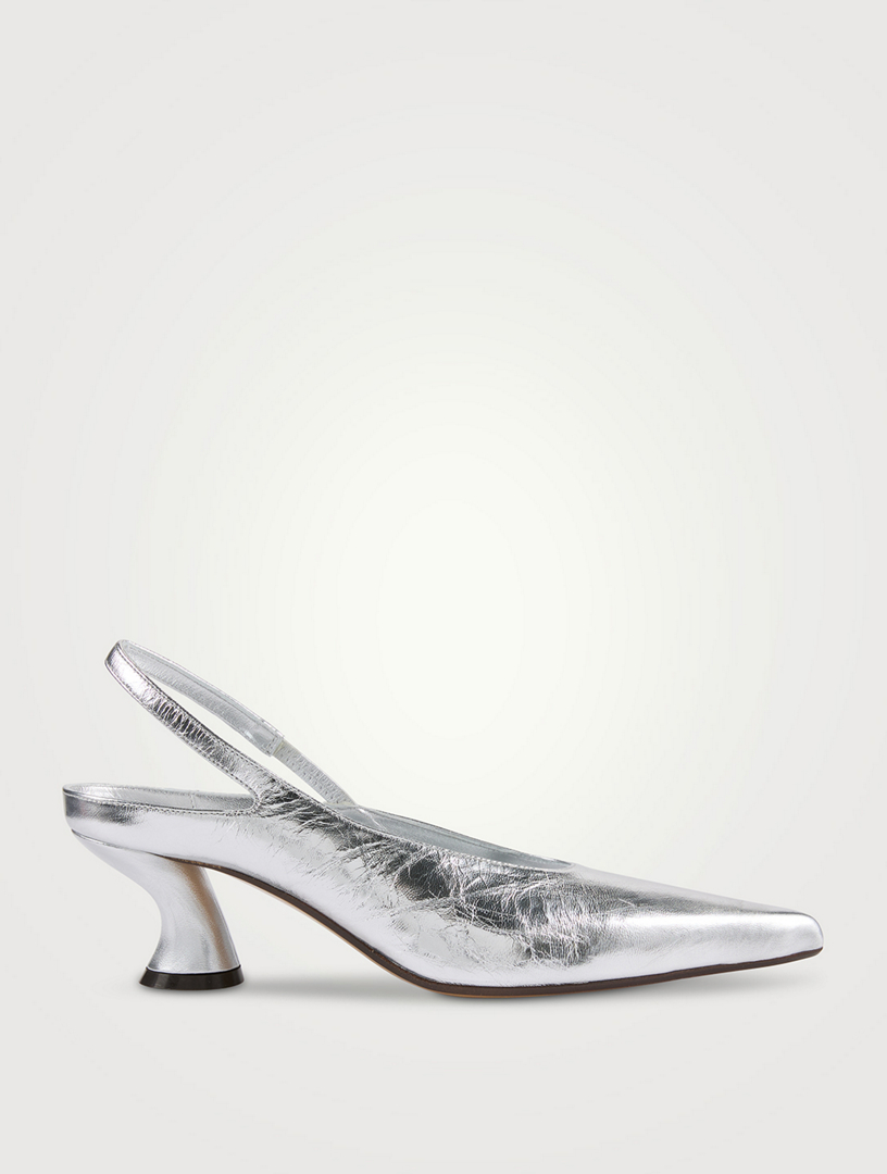 Metallic Leather Slingback Pumps