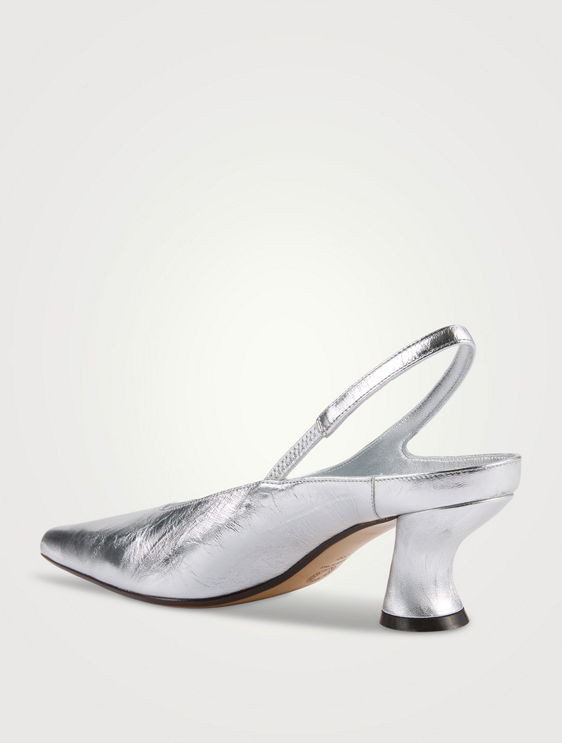 Metallic Leather Slingback Pumps