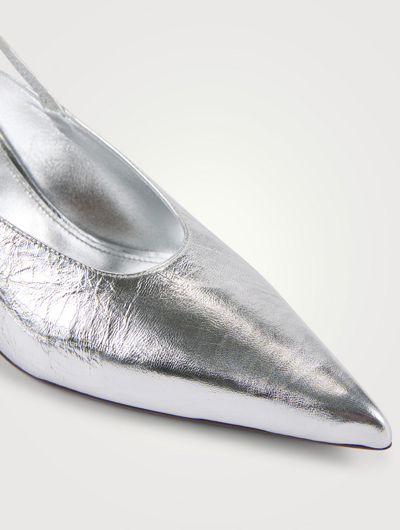 Metallic Leather Slingback Pumps