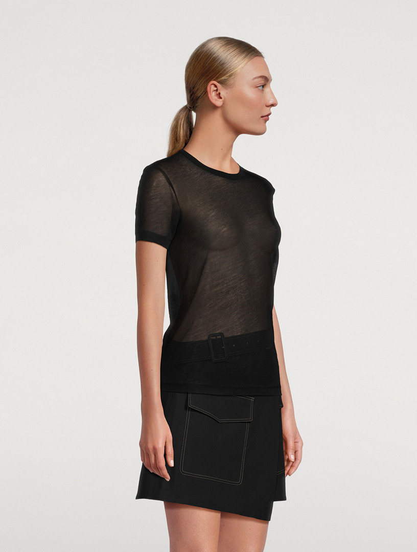 トップス Helmut Lang MUTUAL FUNDS sheer tops Helmut Lang Helmut Lang 'Mutual Funds' Sheer Nude/Yellow T