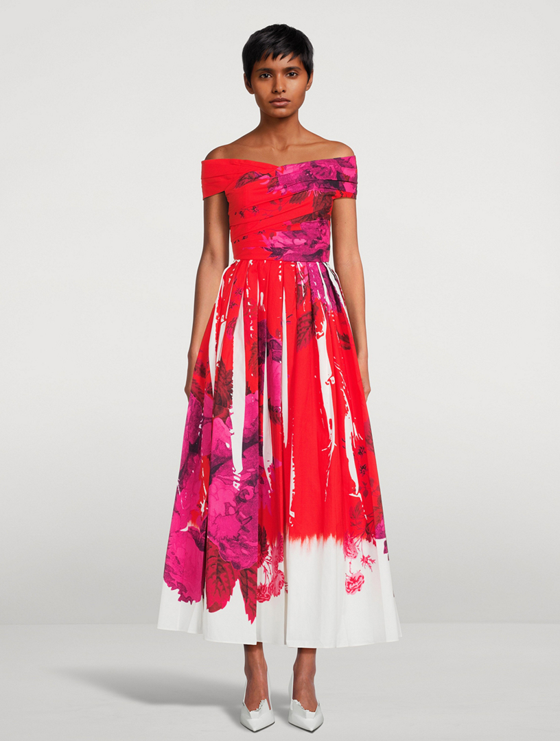 Off-The-Shoulder Cocktail Dress In Cavendish Rose Print