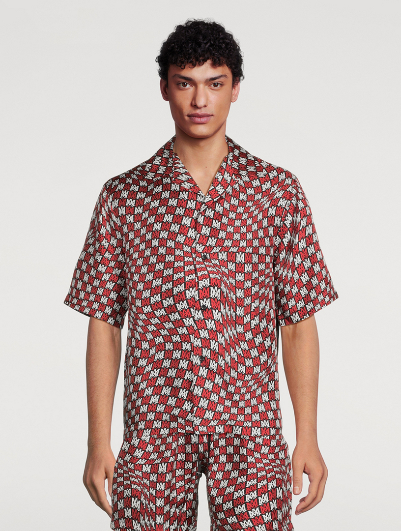 Silk Bowling Shirt Wavy Logo Print
