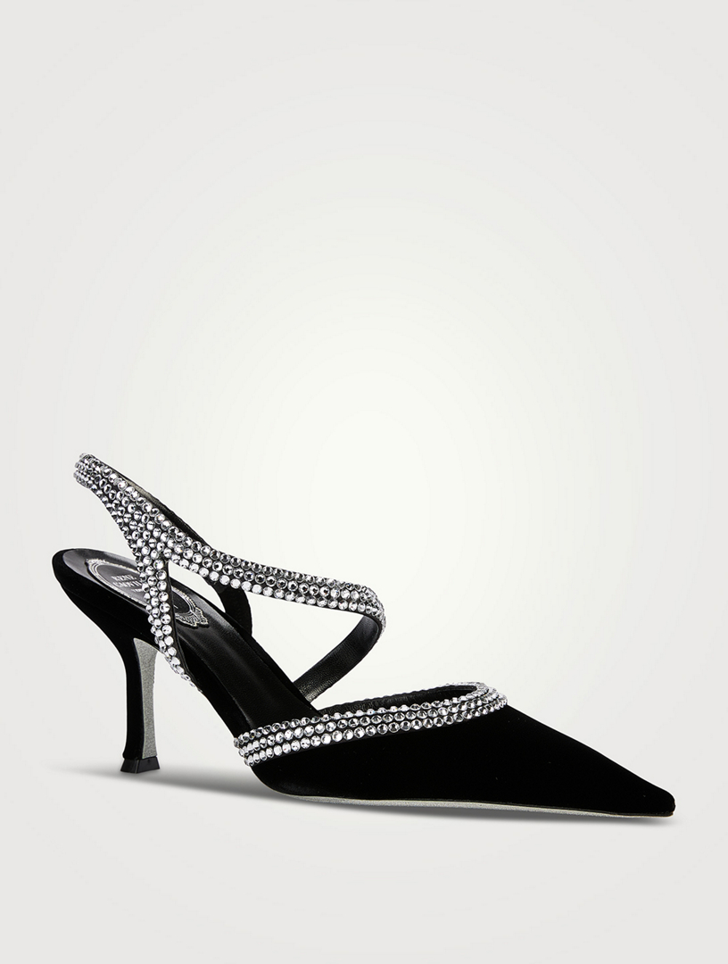 Lisa Crystal Velvet Slingback Pumps