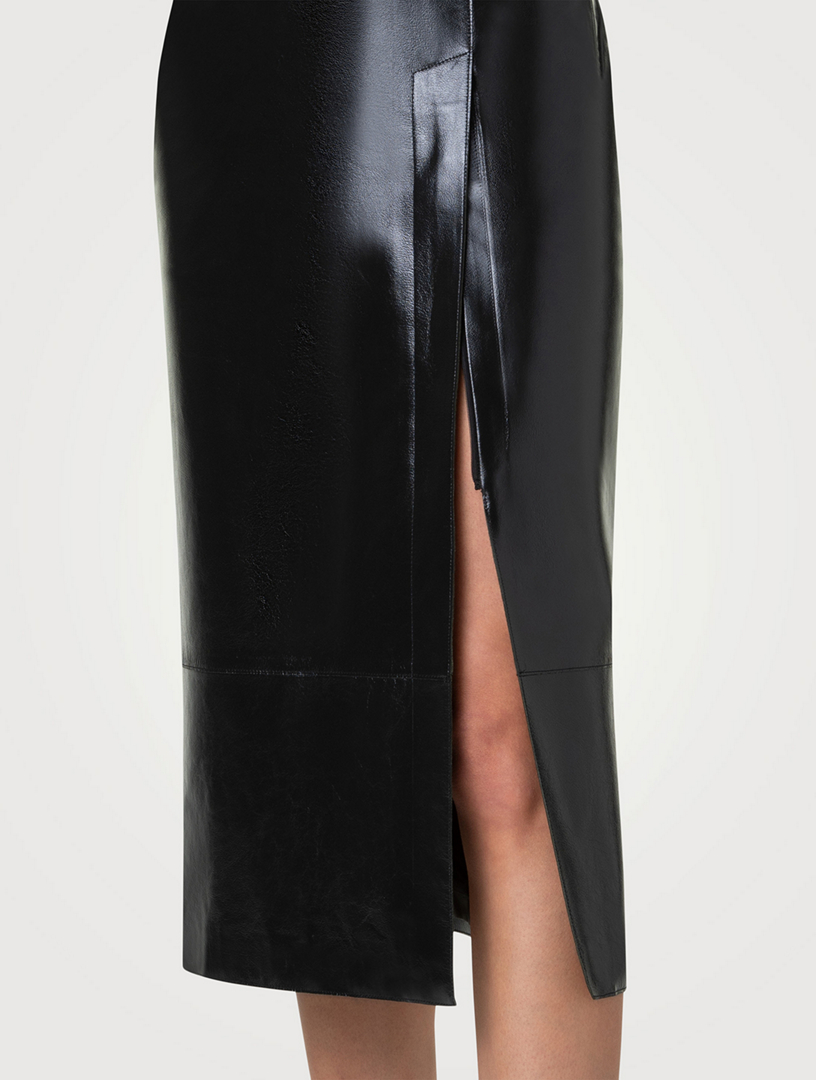 Lacquered Nappa Leather Pencil Skirt