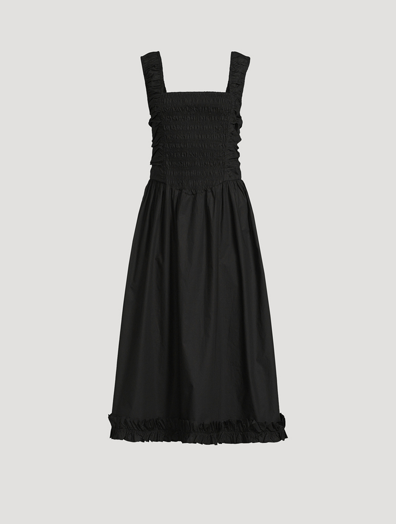 Organic Poplin Smocked Midi Dress