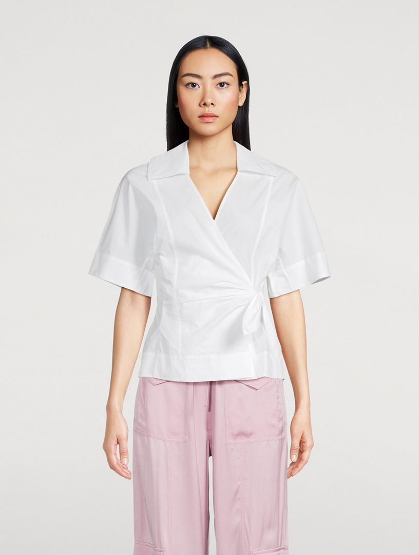 Wrap-Front Organic Poplin Blouse