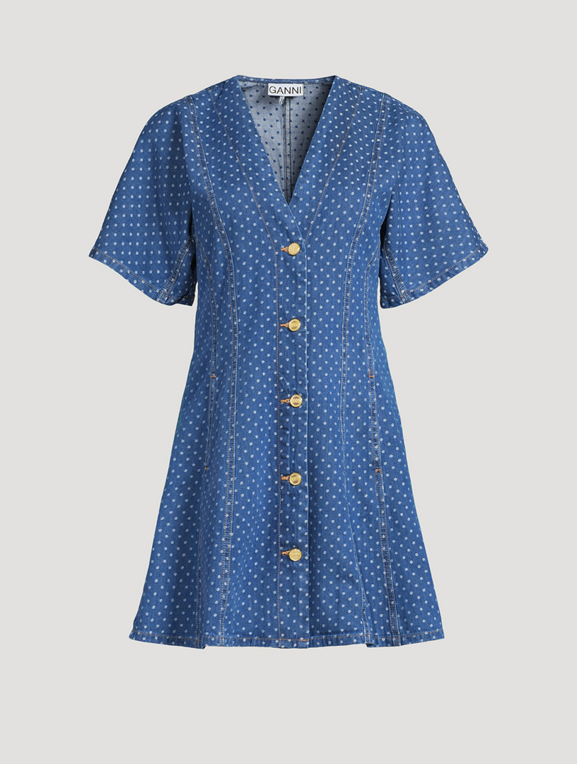 Denim Mini Dress In Polka Dot Print