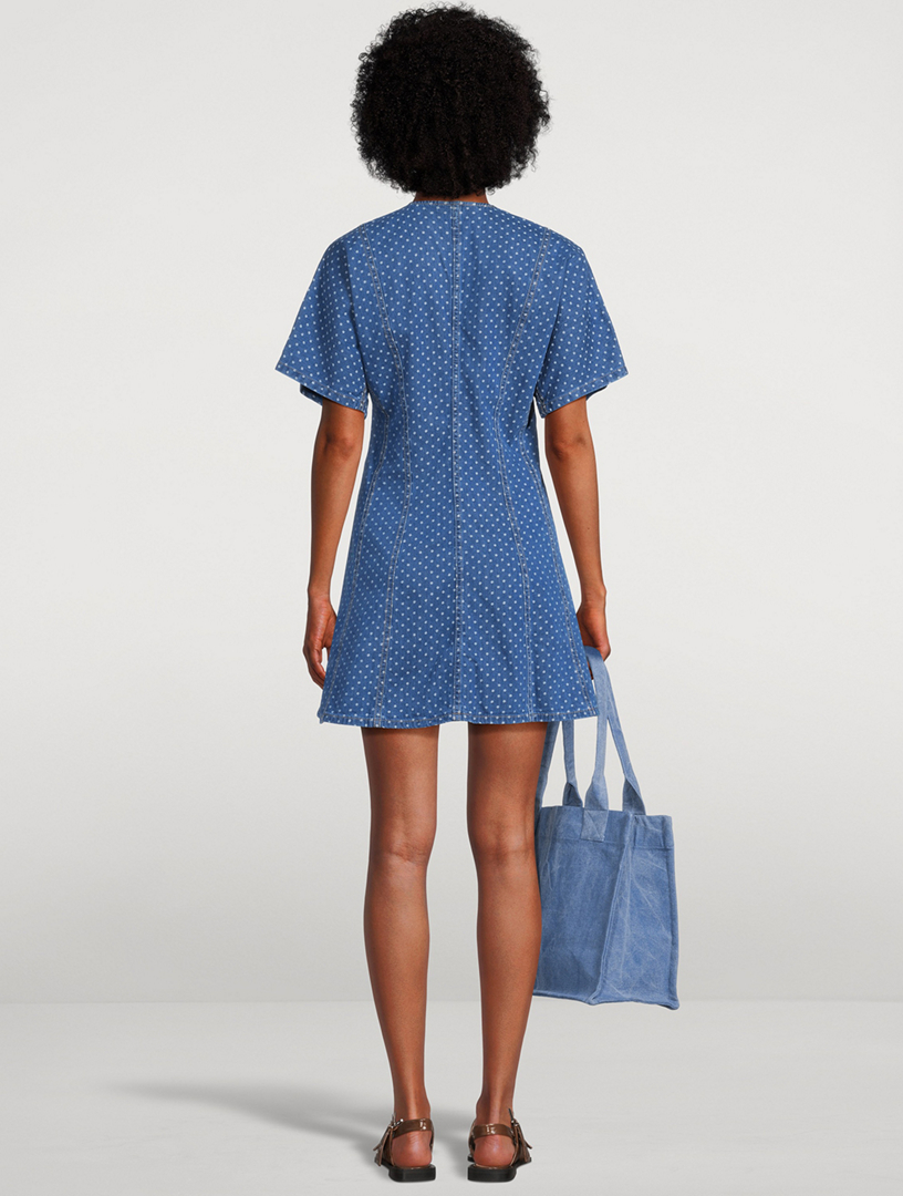 Denim Mini Dress Polka Dot Print