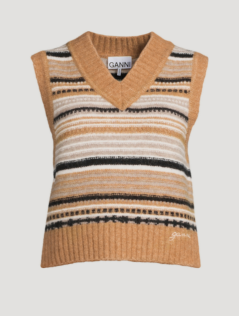 Ganni hand knit wool striped pullover best sale