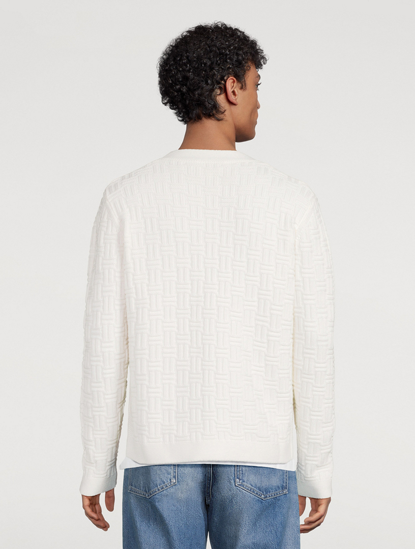 Stretch Wool Column-Stitch Cardigan