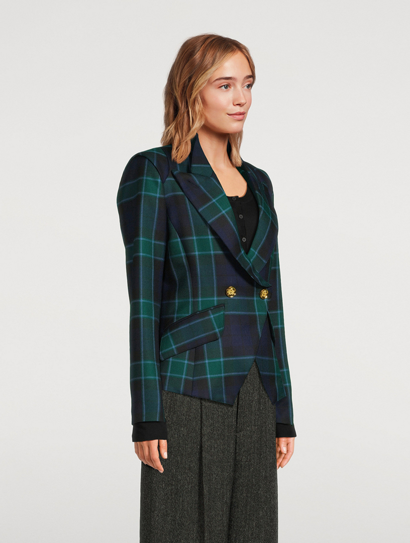 Wool Crossover Blazer Plaid