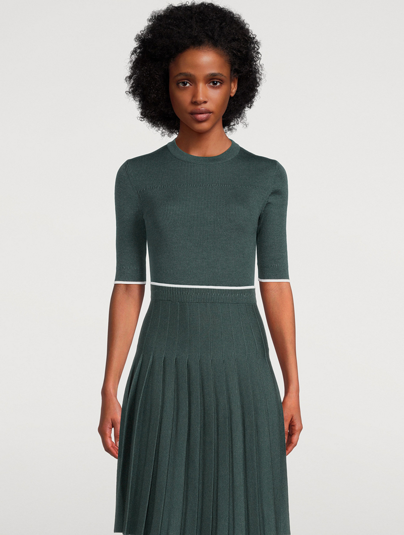 Tipping Wool Silk Short-Sleeve Sweater