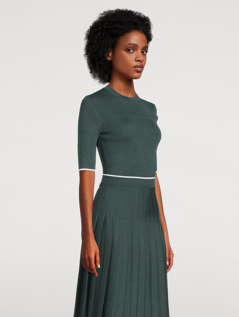 Tipping Wool Silk Short-Sleeve Sweater