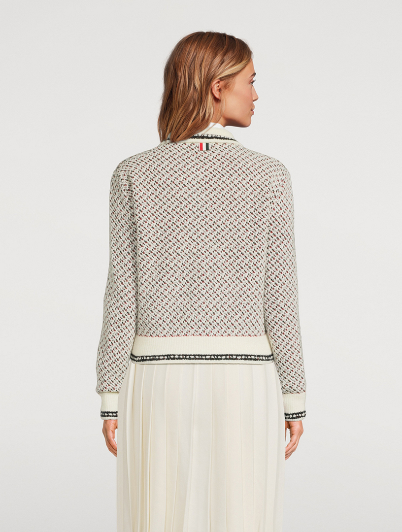 Tweed Jacquard Polo Cardigan