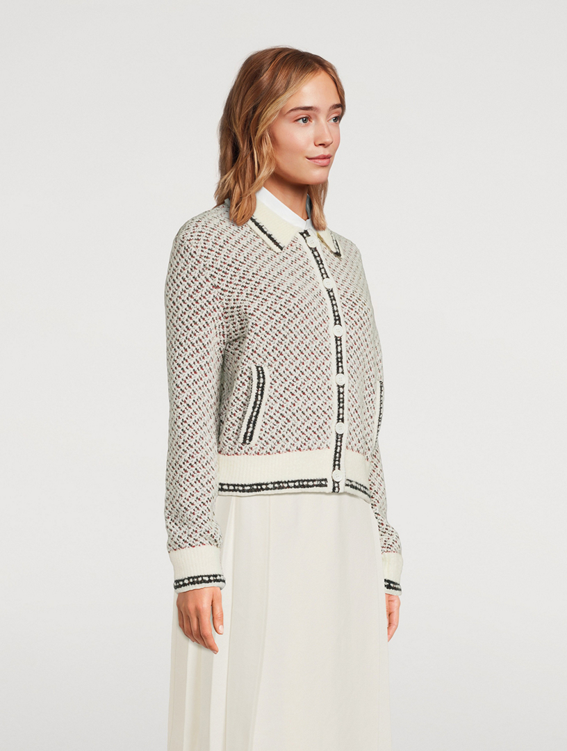 Tweed Jacquard Polo Cardigan