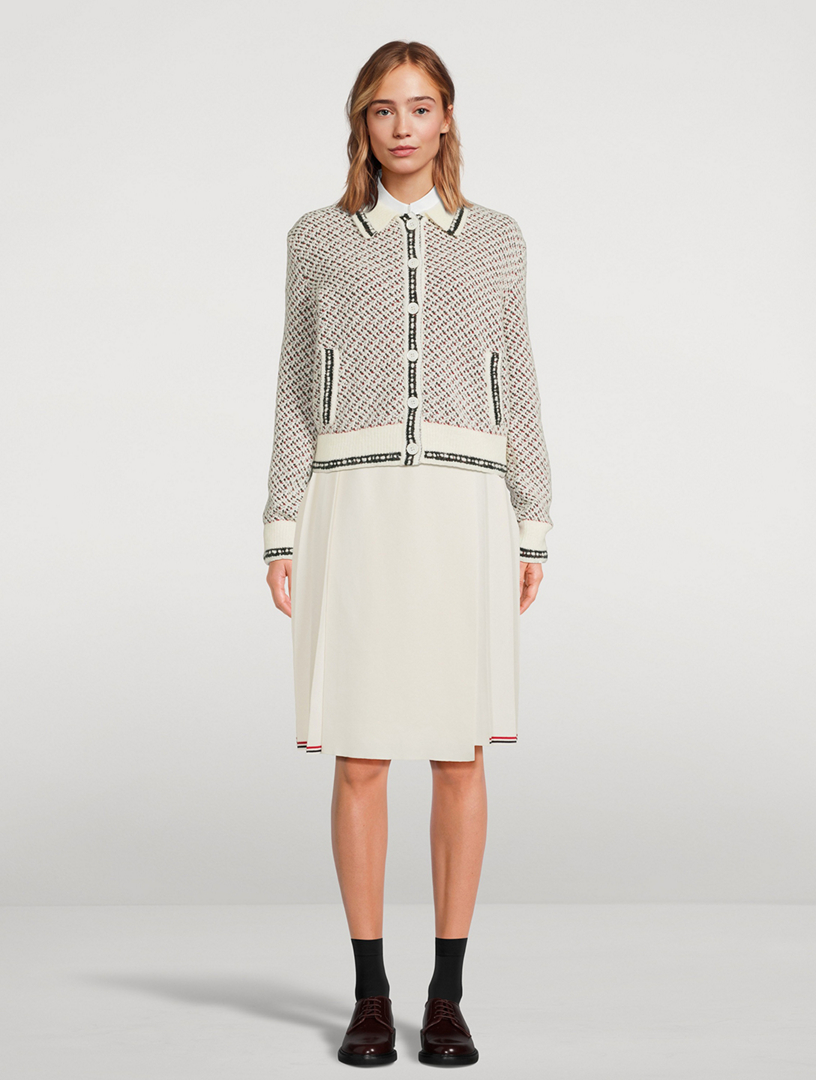 Tweed Jacquard Polo Cardigan