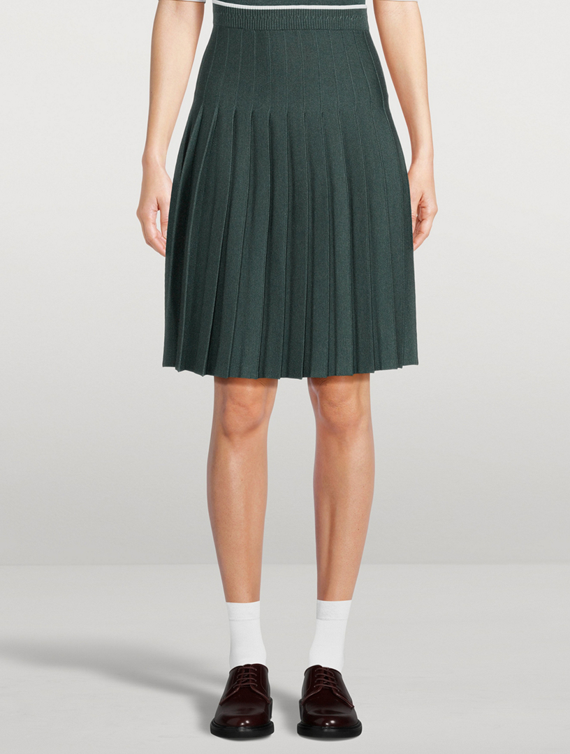 Tipping Wool Silk Pleated Midi Skirt