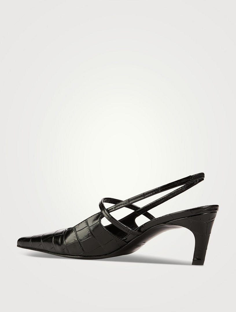 The Sharp Croc-Embossed Leather Slingback Pumps