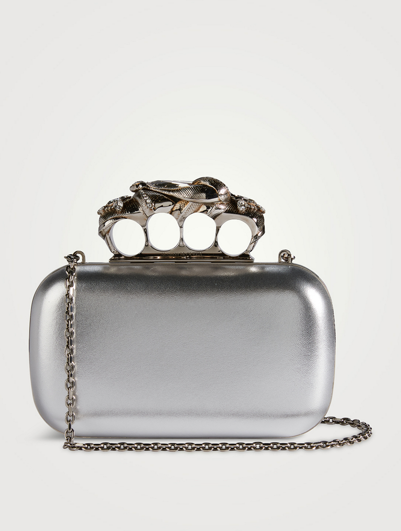 Knuckle Snake Metallic Leather Clutch