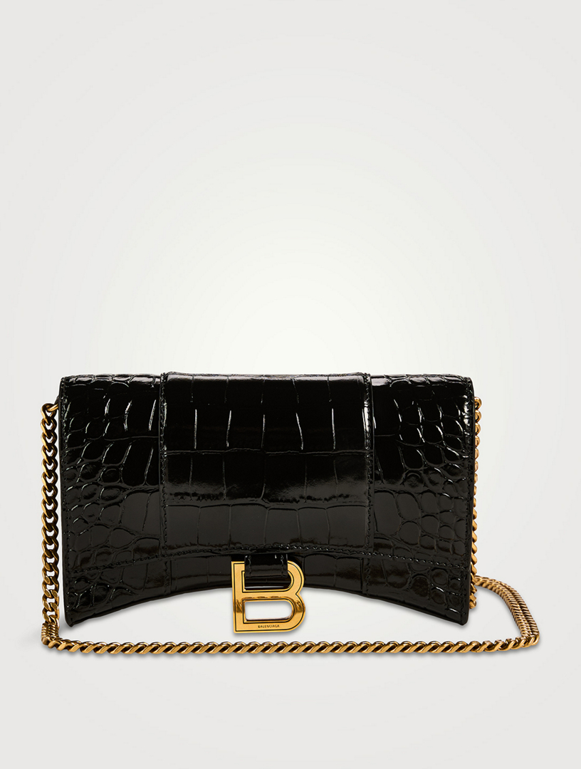 Hourglass Croc Embossed Leather Wallet On Chain