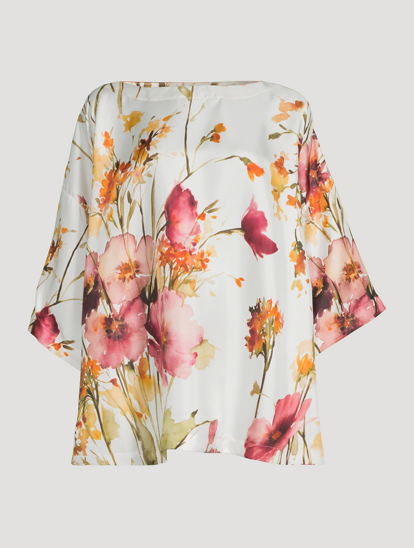 Silk Twill Blouse Anemone Print