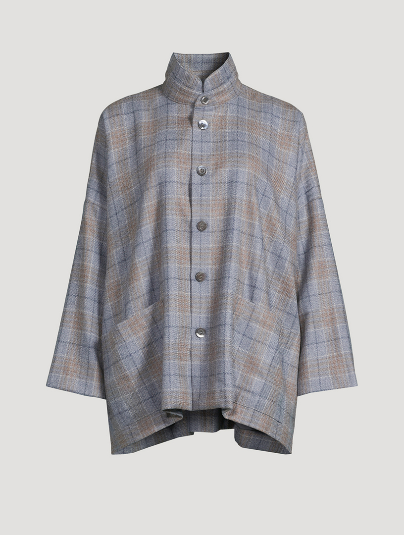 Wool Silk Jacket Plaid Print
