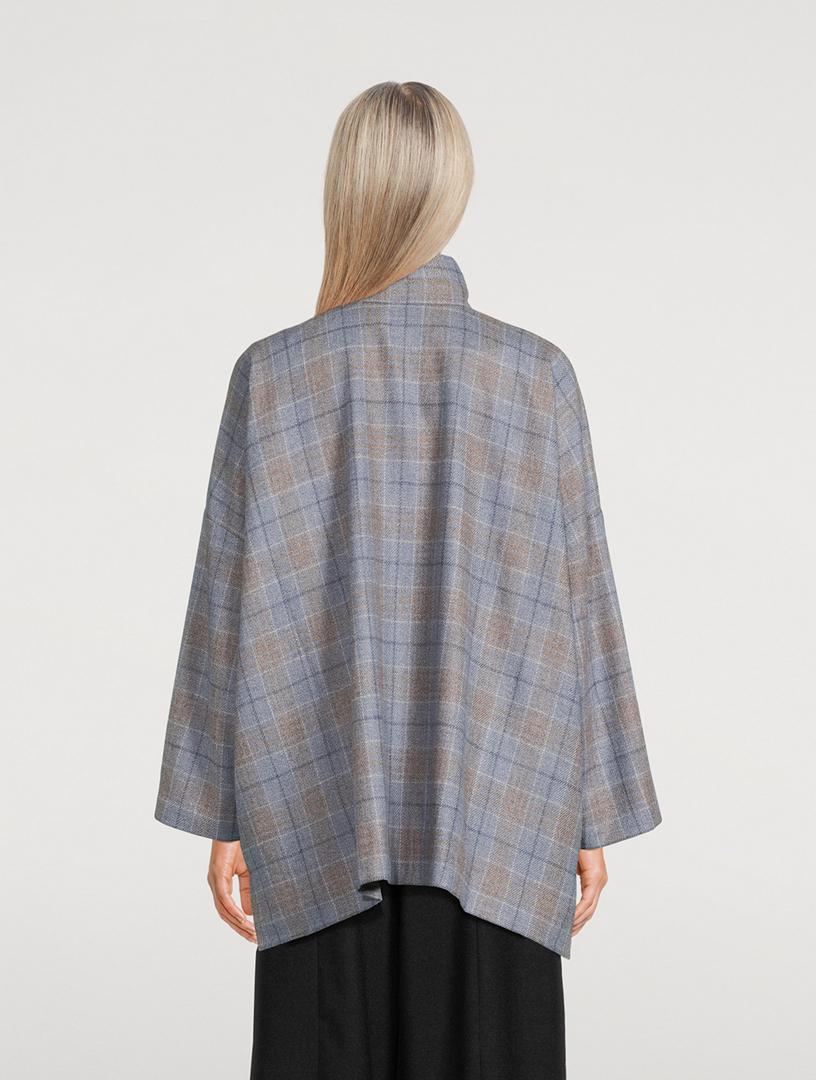 Wool Silk Jacket Plaid Print