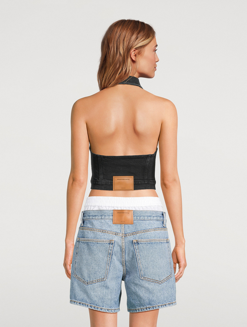 Stretch-Denim Halter Top