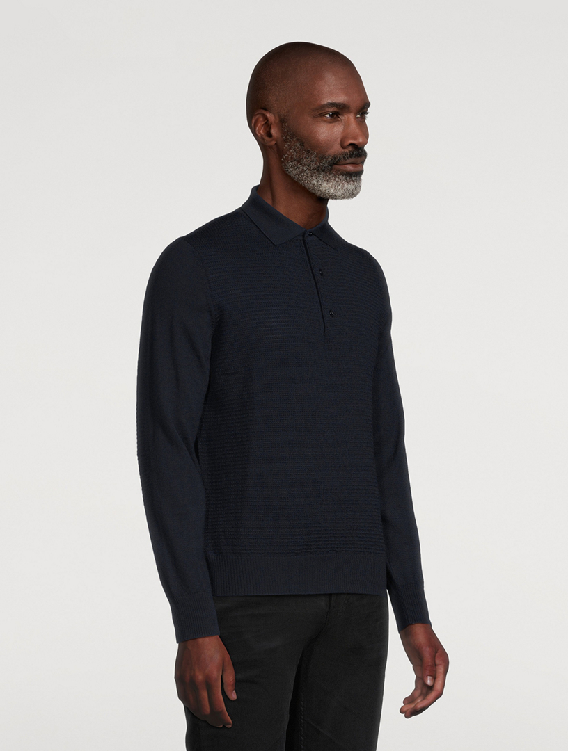 Wool Long-Sleeve Polo Shirt