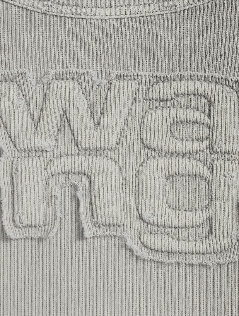 Distressed Logo Cropped Long-Sleeve T-Shirt