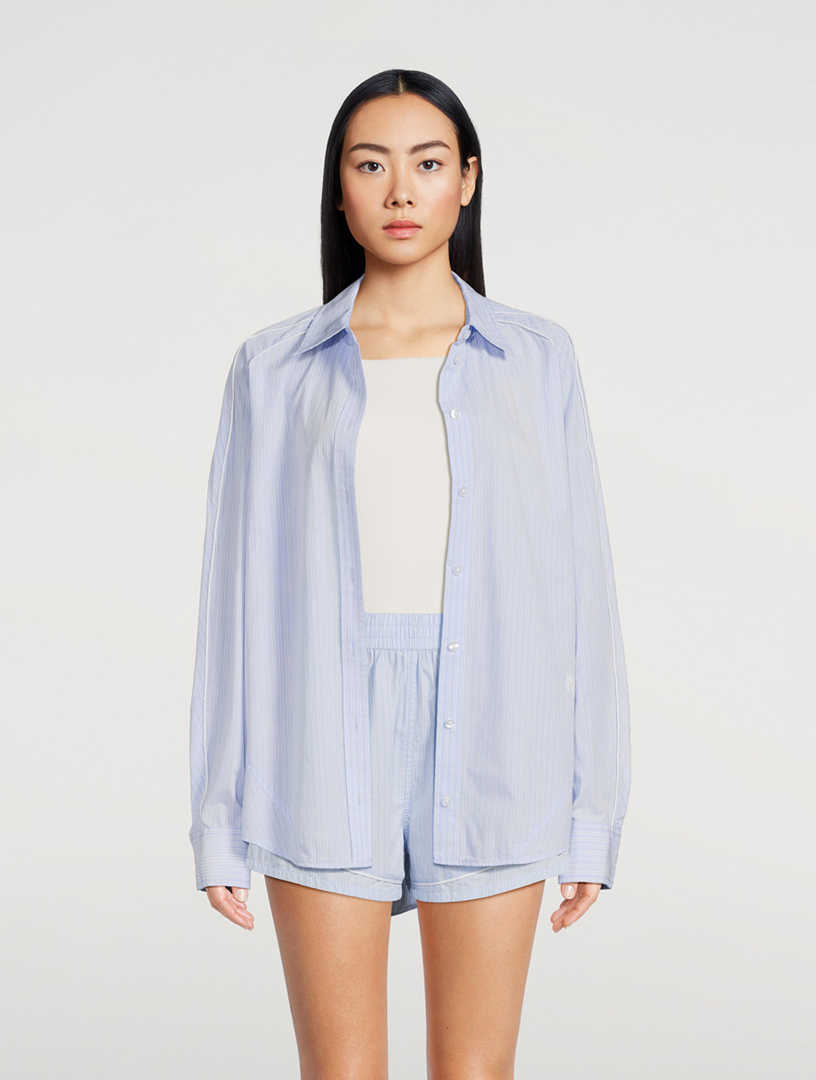 Oversized Cotton Shirt Stripe Print